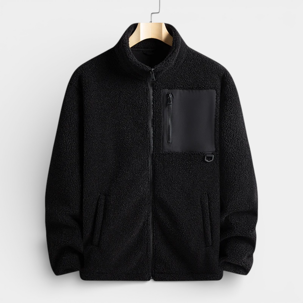Fleece Full-Zip Stand Collar Jacket Regular Fit for Men
