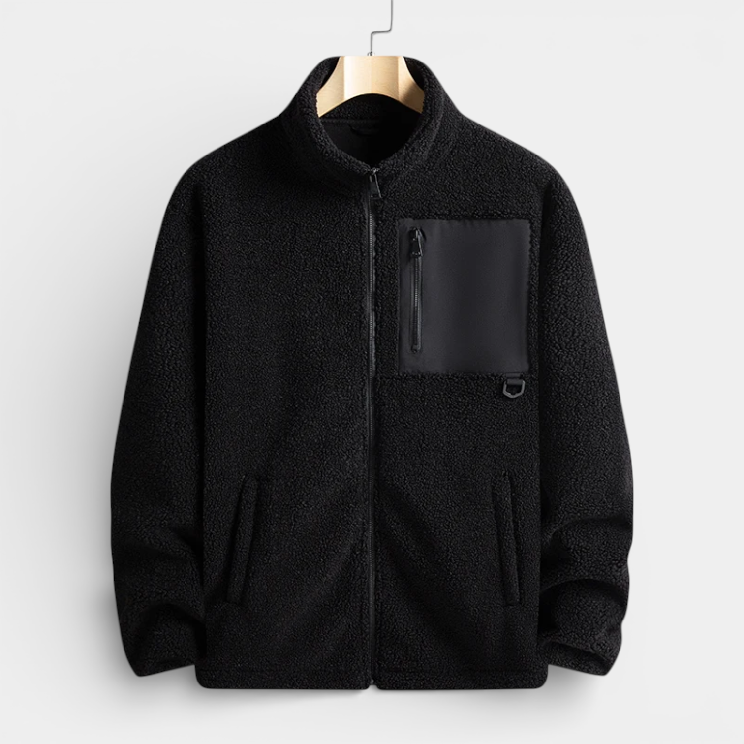 Fleece Full-Zip Stand Collar Jacket Regular Fit for Men