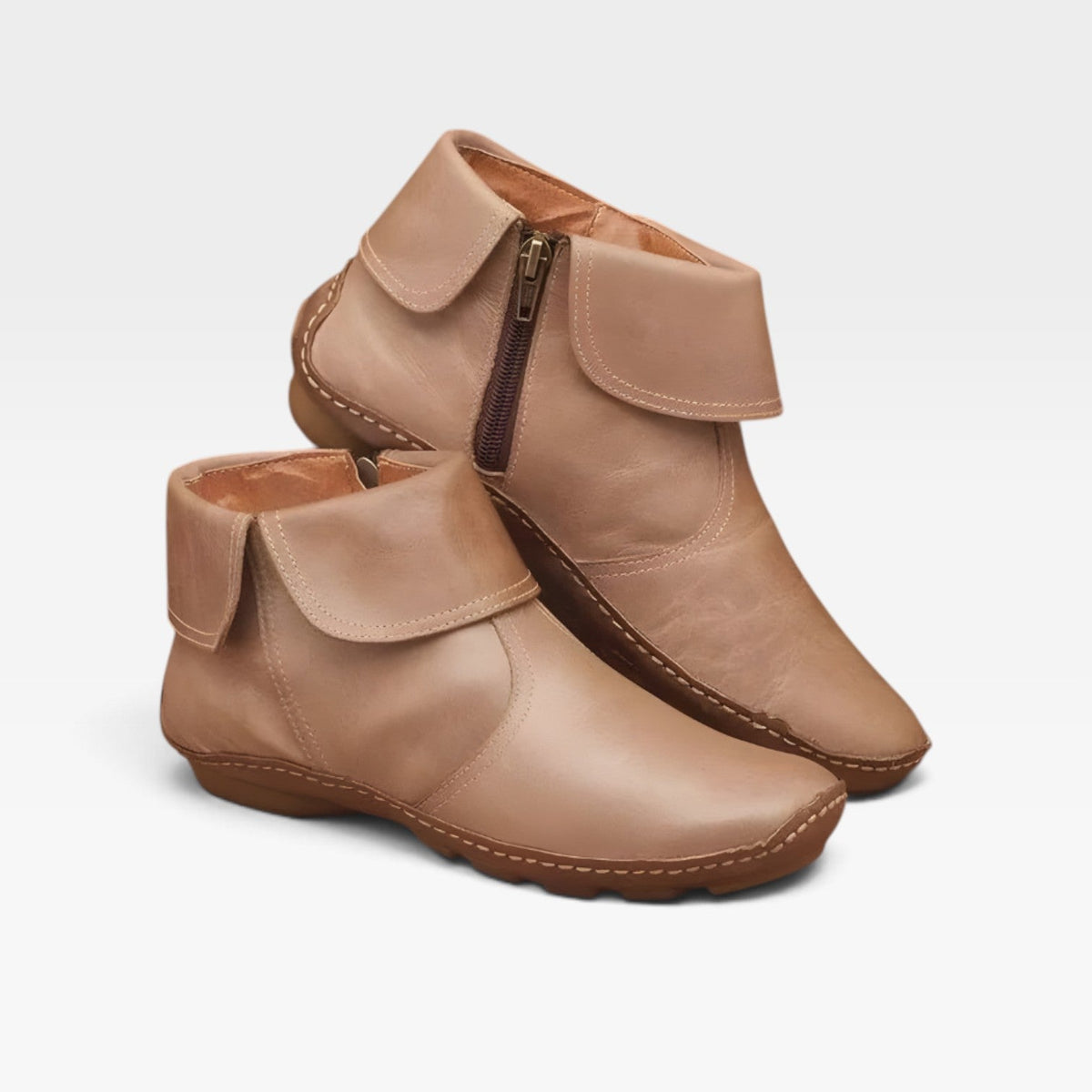 Women's Leather Ankle Boots with Fold-Over Cuff