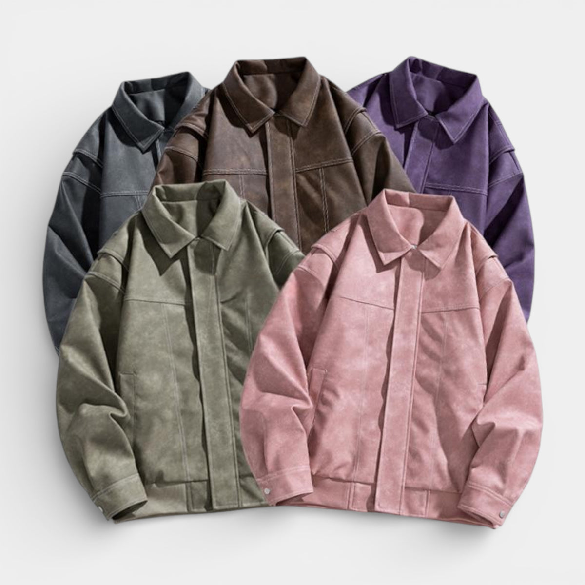 Collared Zip Jacket Suede-Touch Relaxed Fit for Men