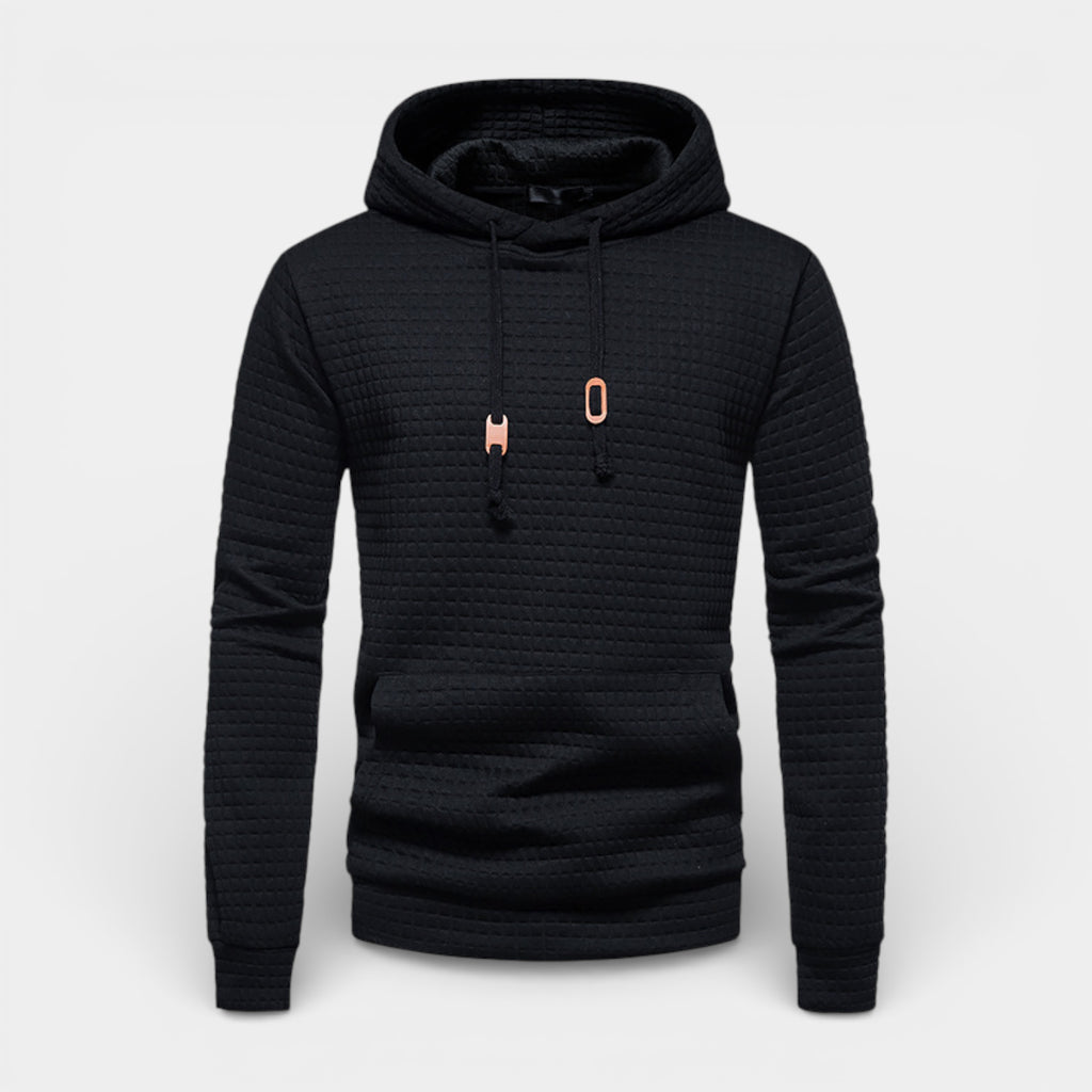Waffle Texture Hooded Pullover Sweatshirt Regular Fit for Men