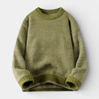 Relaxed Fit Ribbed Knit Crew Neck Sweater for Men
