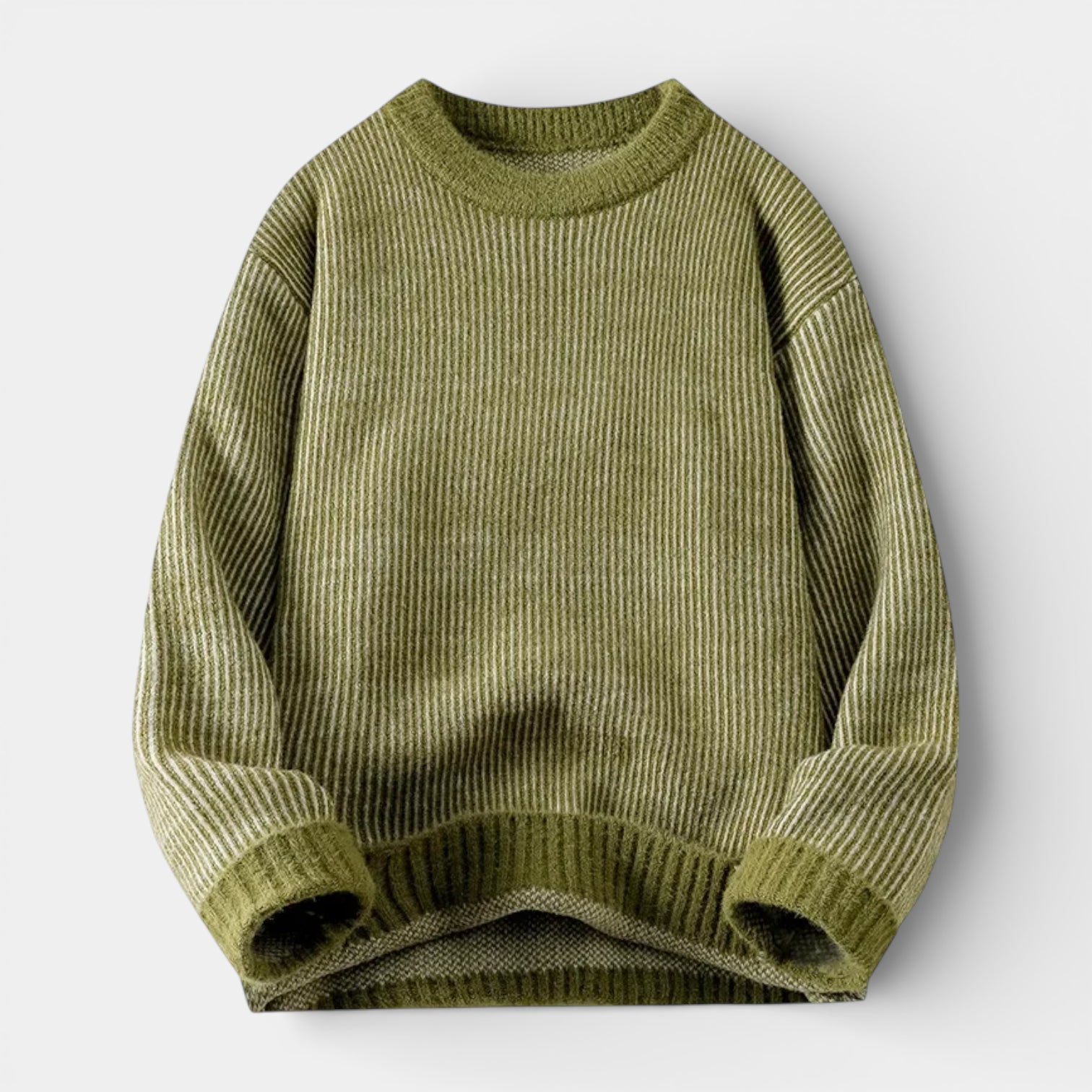 Relaxed Fit Ribbed Knit Crew Neck Sweater for Men