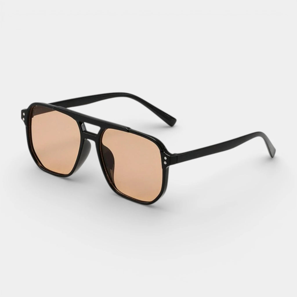 Square Aviator Sunglasses Double Bridge Black Frame for Men