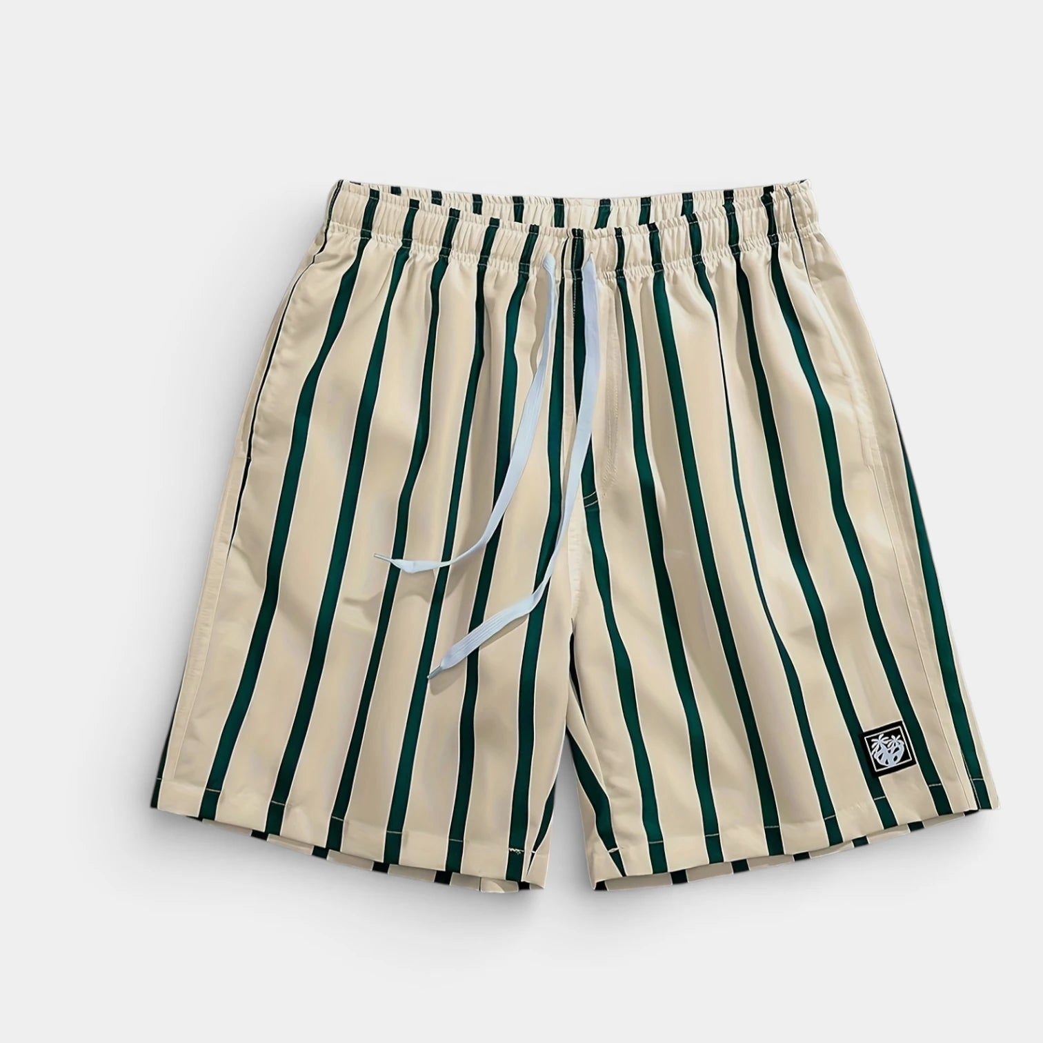 Vertical Stripe Drawstring Swim Shorts Relaxed Fit for Men