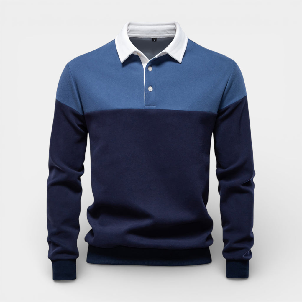 Color Block Long Sleeve Pullover Polo Shirt for Men
