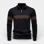 Quarter-Zip Knit Sweater Contrast Stripe Regular Fit for Men