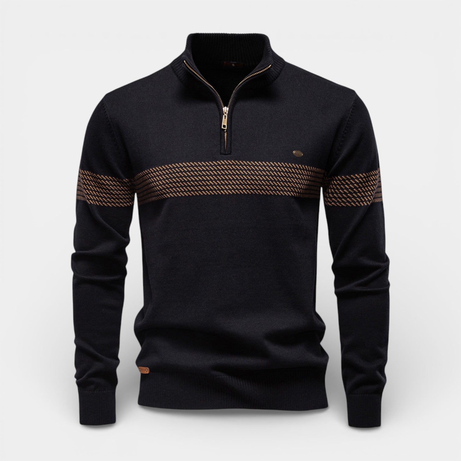 Quarter-Zip Knit Sweater Contrast Stripe Regular Fit for Men