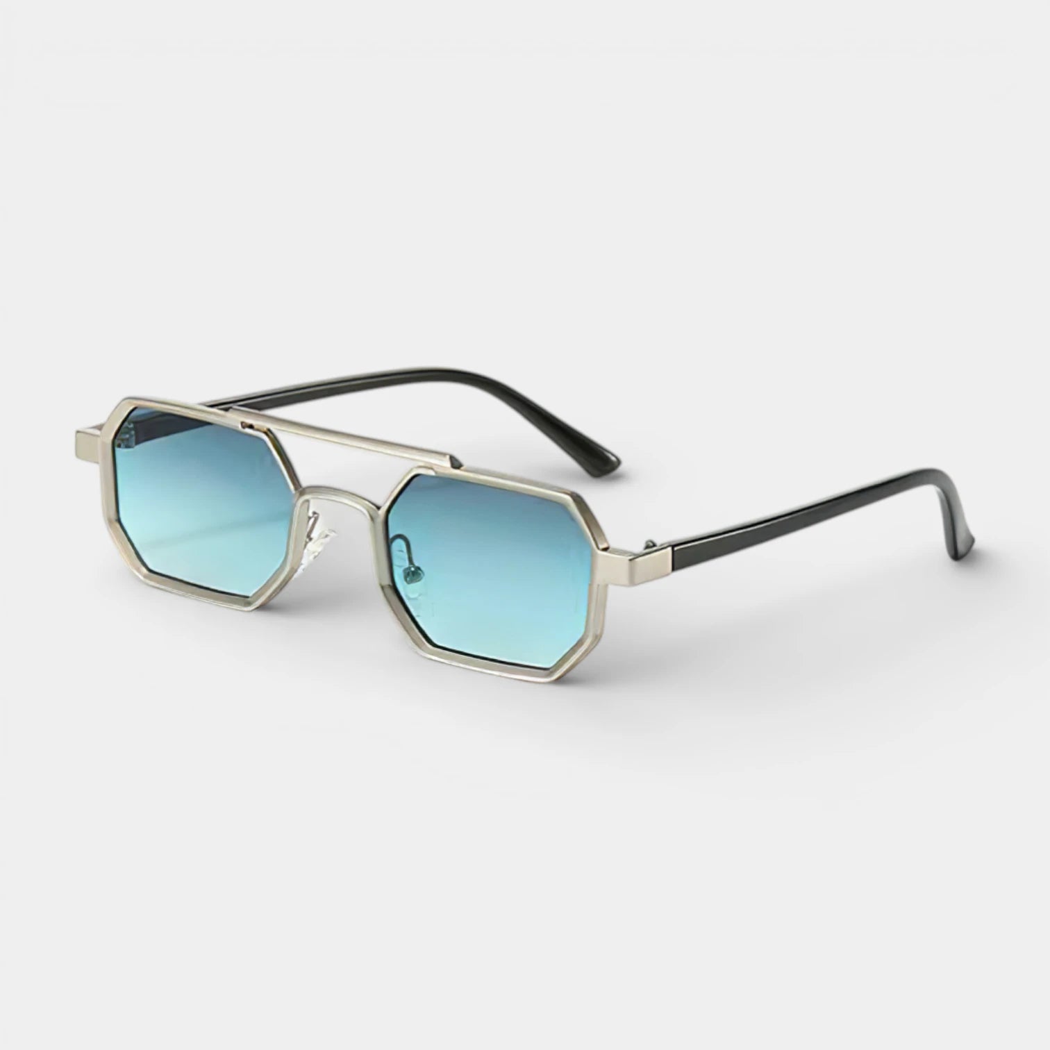 Geometric Metal Frame Sunglasses Double Bridge for Men