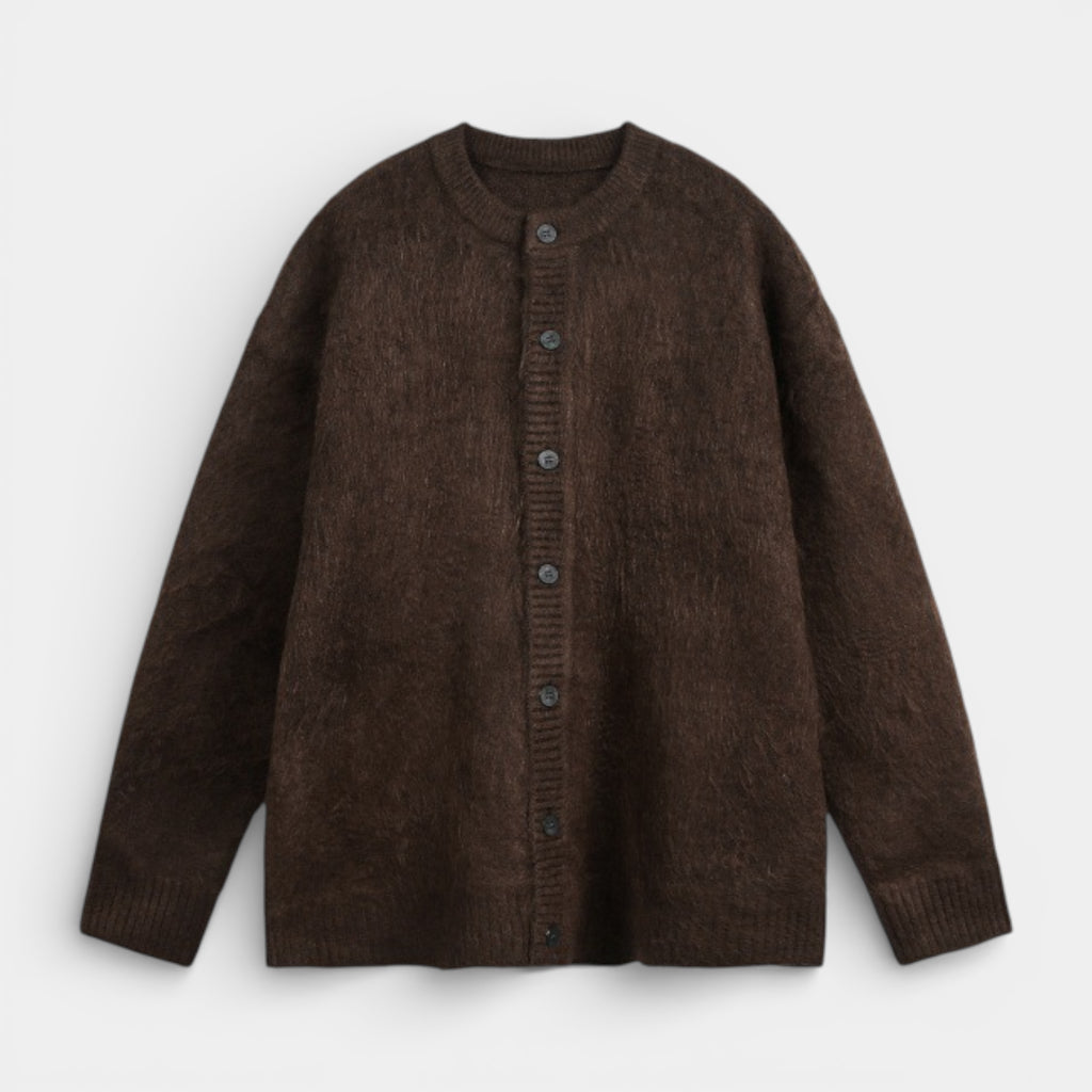Button-Up Textured Knit Cardigan Regular Fit for Men