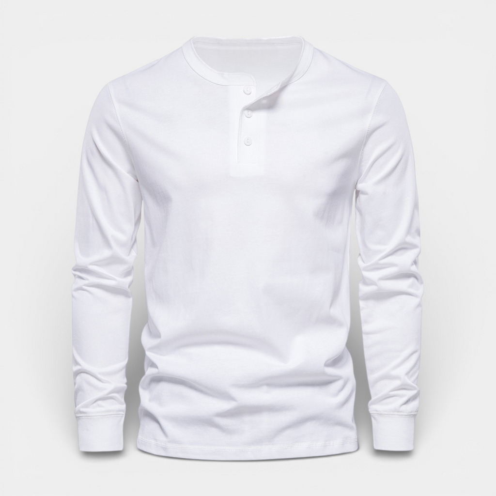 Long Sleeve Henley Shirt Button Placket Regular Fit for Men