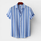 Button-Up Striped Tee Shirt Regular Fit for Men