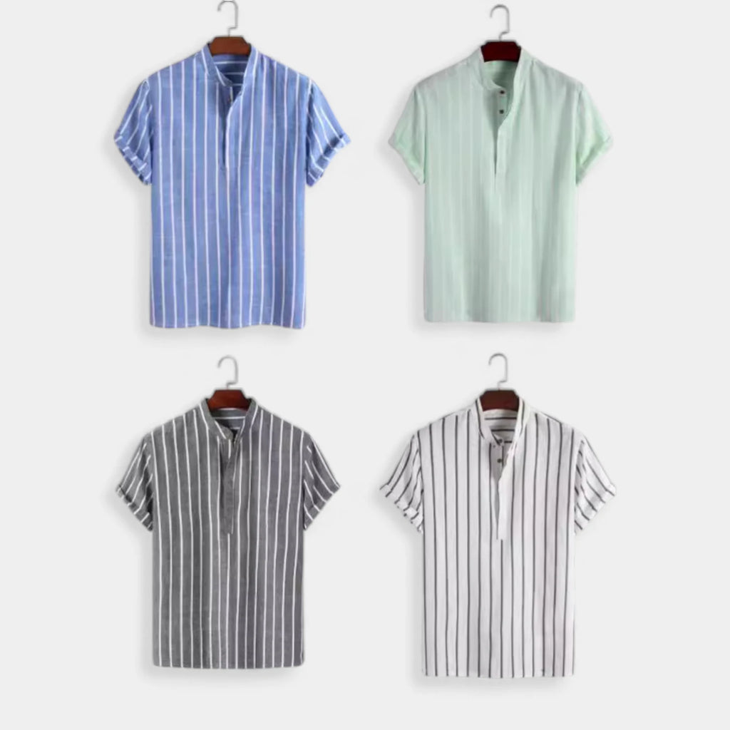 Vertical Stripe Mandarin Collar Shirt Regular Fit for Men