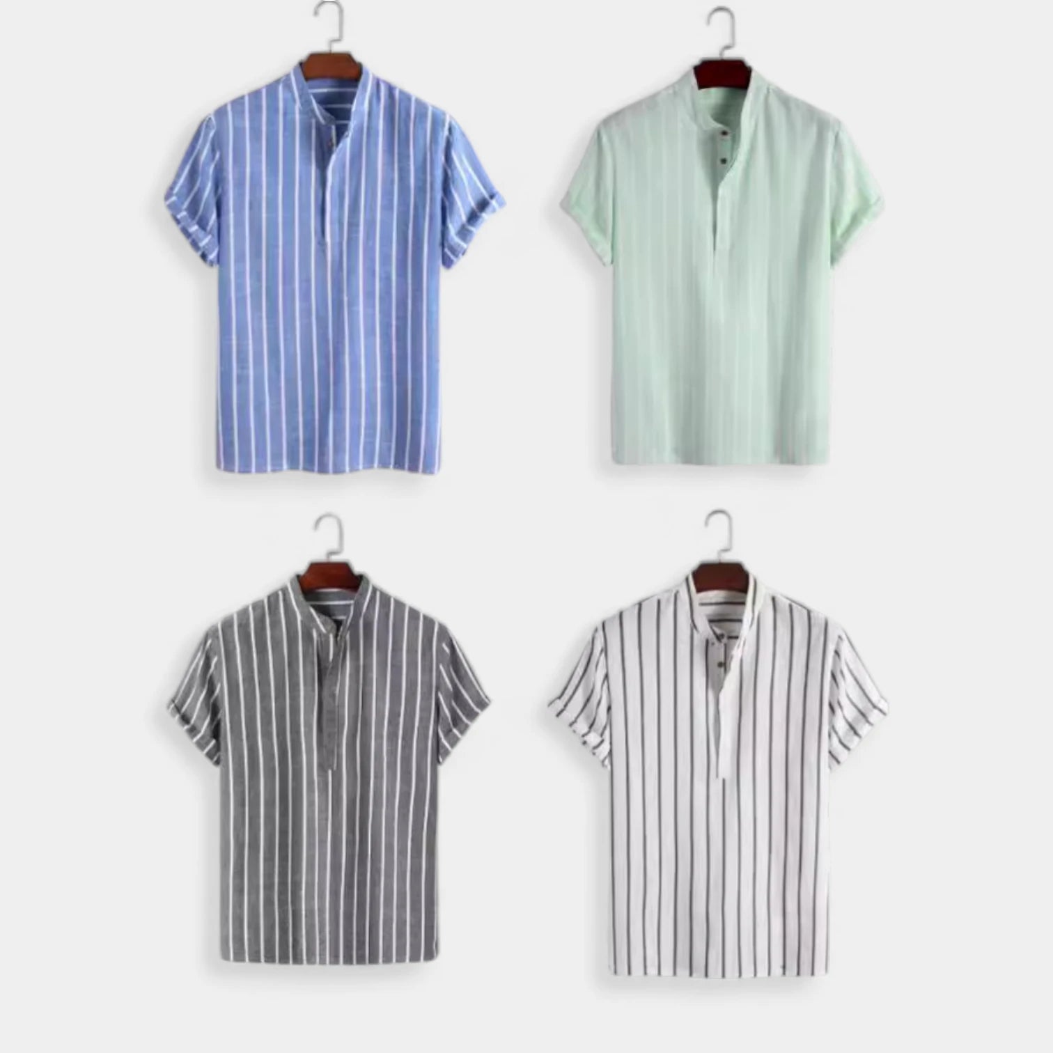 Vertical Stripe Mandarin Collar Shirt Regular Fit for Men