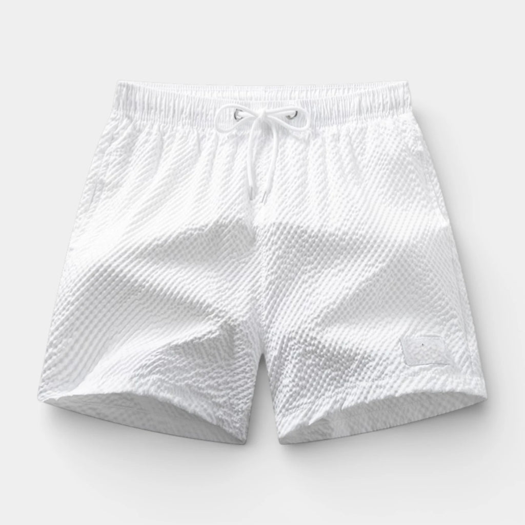 Textured Swim Shorts Elastic Waist Drawstring for Men