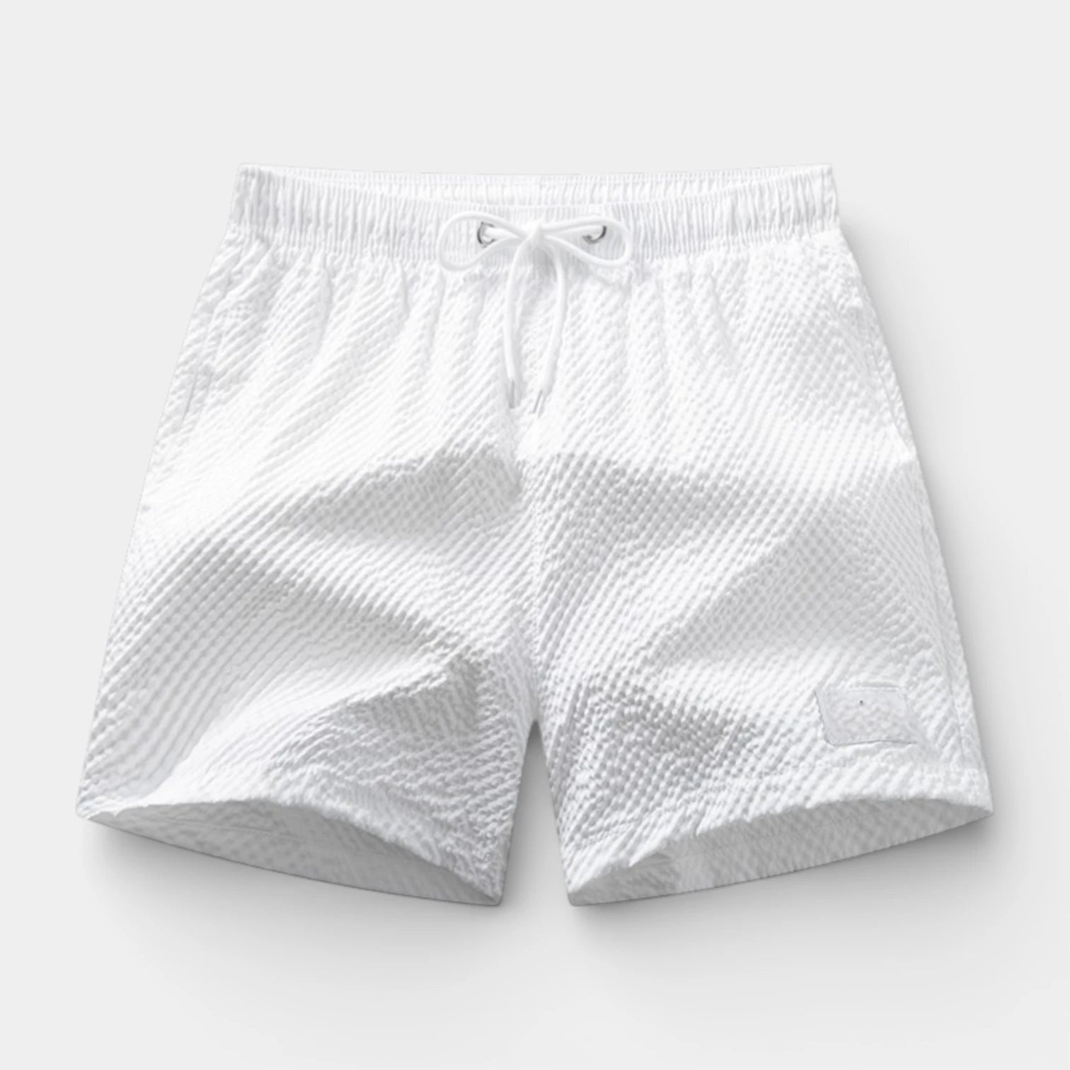 Textured Swim Shorts Elastic Waist Drawstring for Men