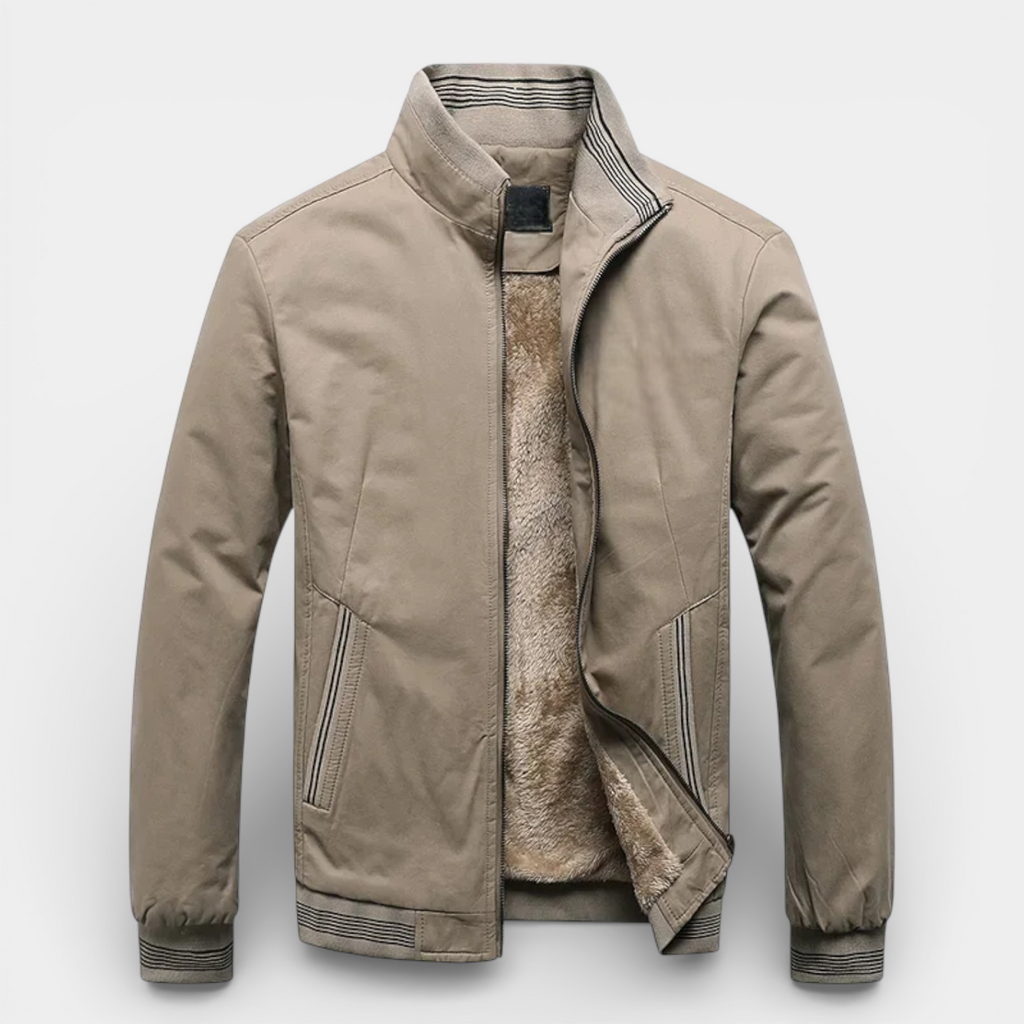 Zip-Up Stand Collar Jacket Ribbed Trim for Men