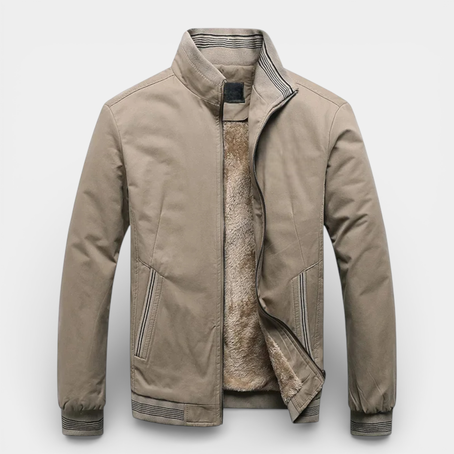 Zip-Up Stand Collar Jacket Ribbed Trim for Men
