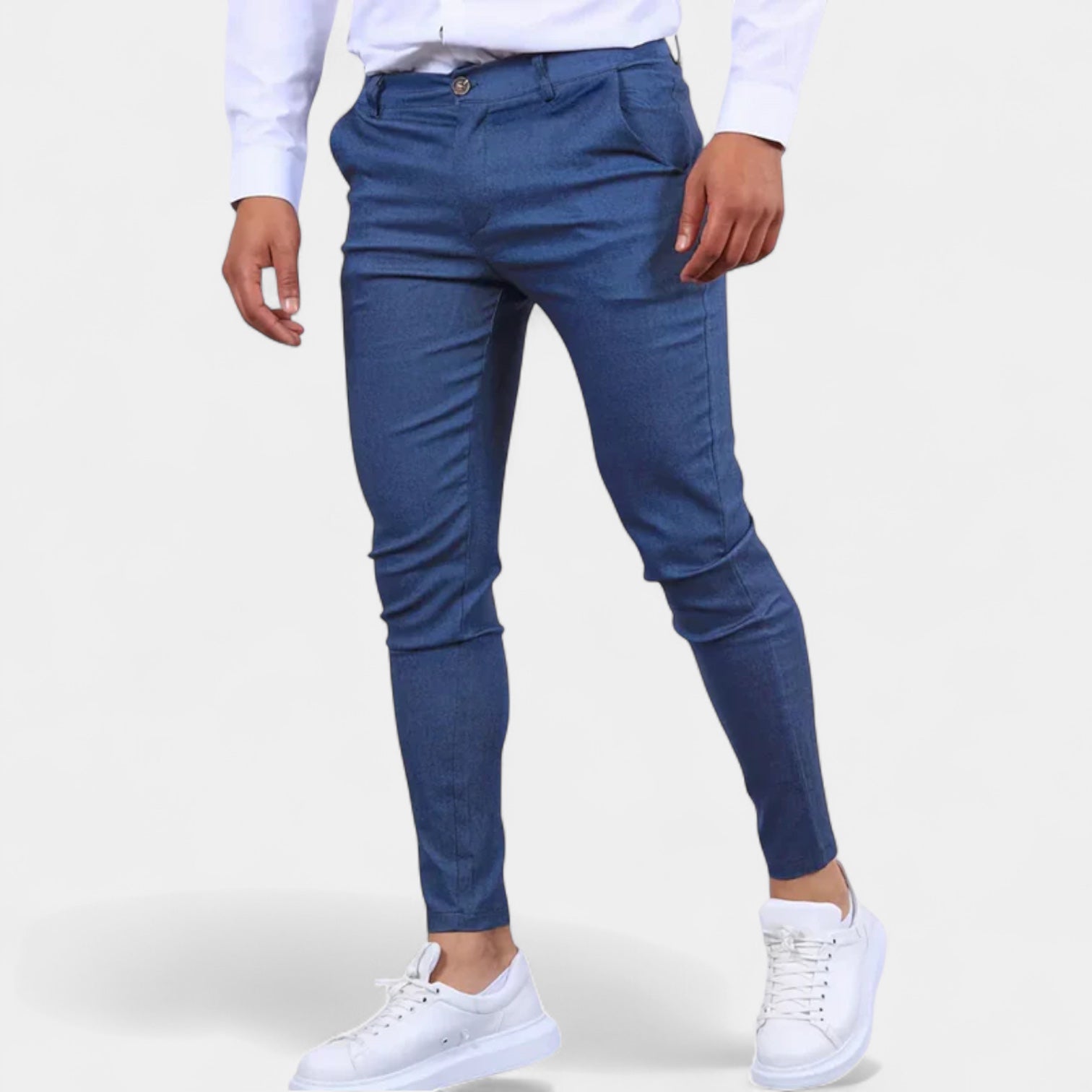 Slim Fit Stretch Trousers Flat Front Tapered for Men