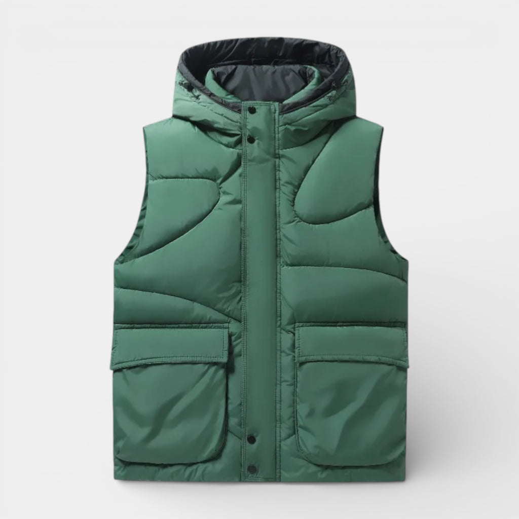 Snap-Front Hooded Quilted Vest Patch Pockets for Men