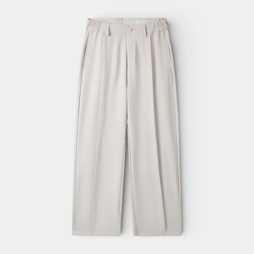 Pleated Front Straight Leg Trousers Elastic Waist for Men