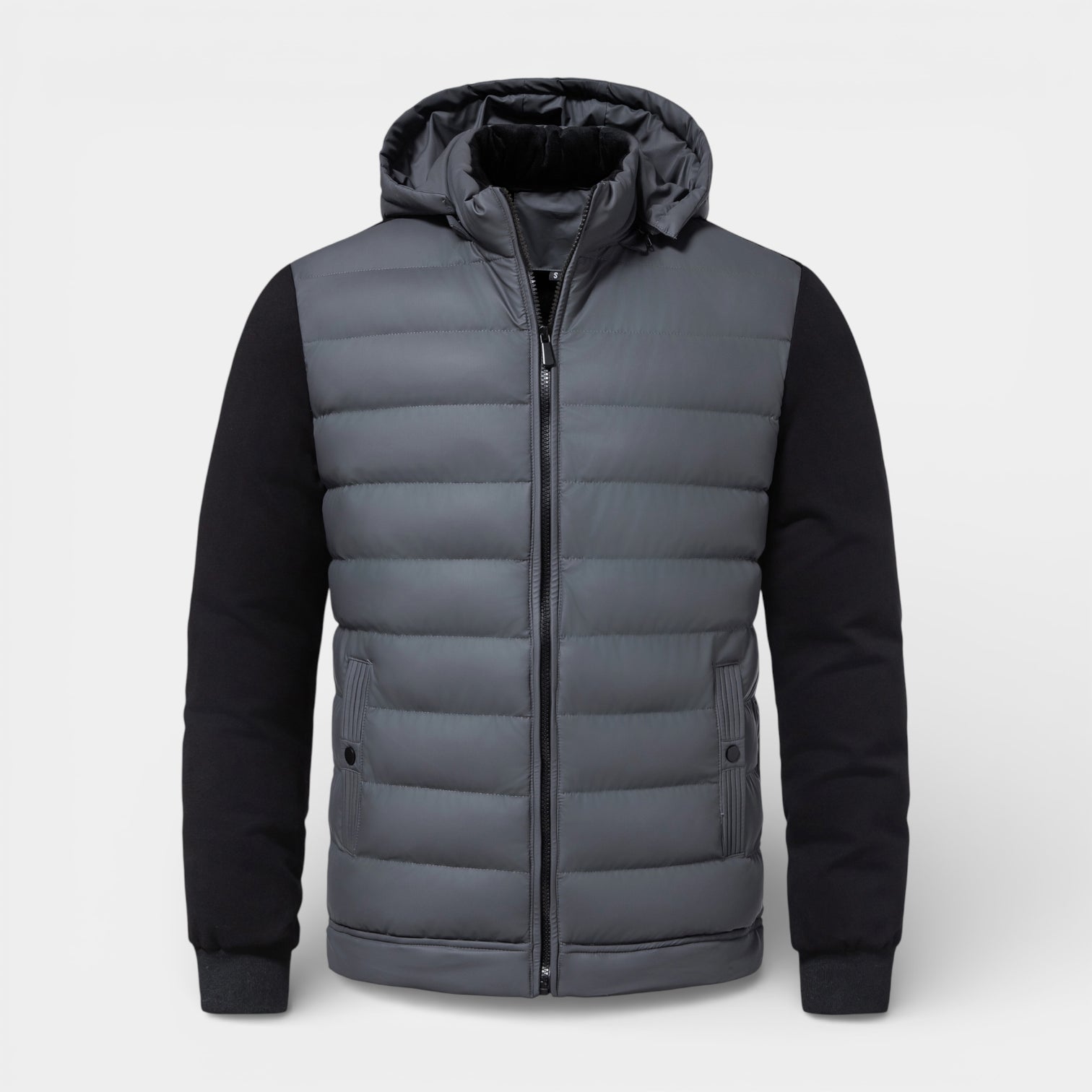 Quilted Hooded Zip-Up Jacket Stretch Sleeves for Men