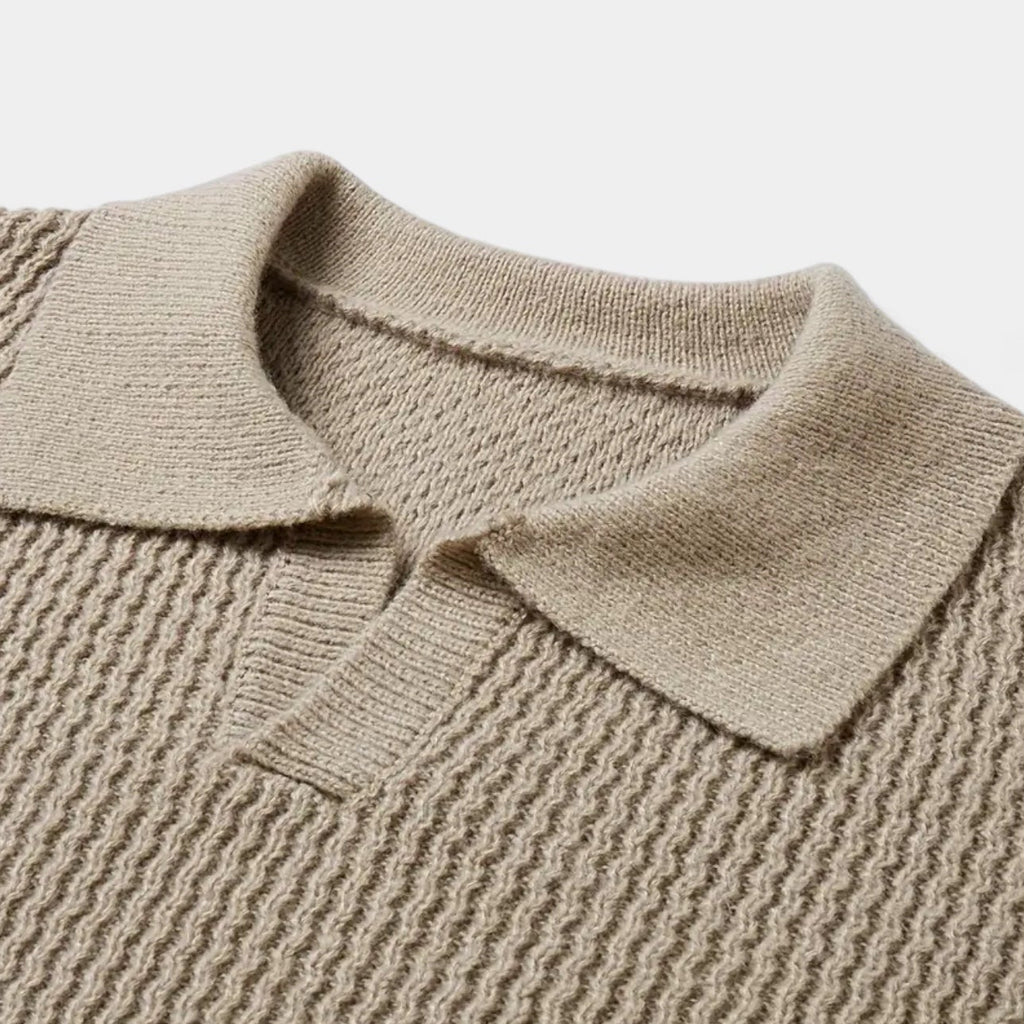Textured Knit Polo Sweater Relaxed Fit for Men