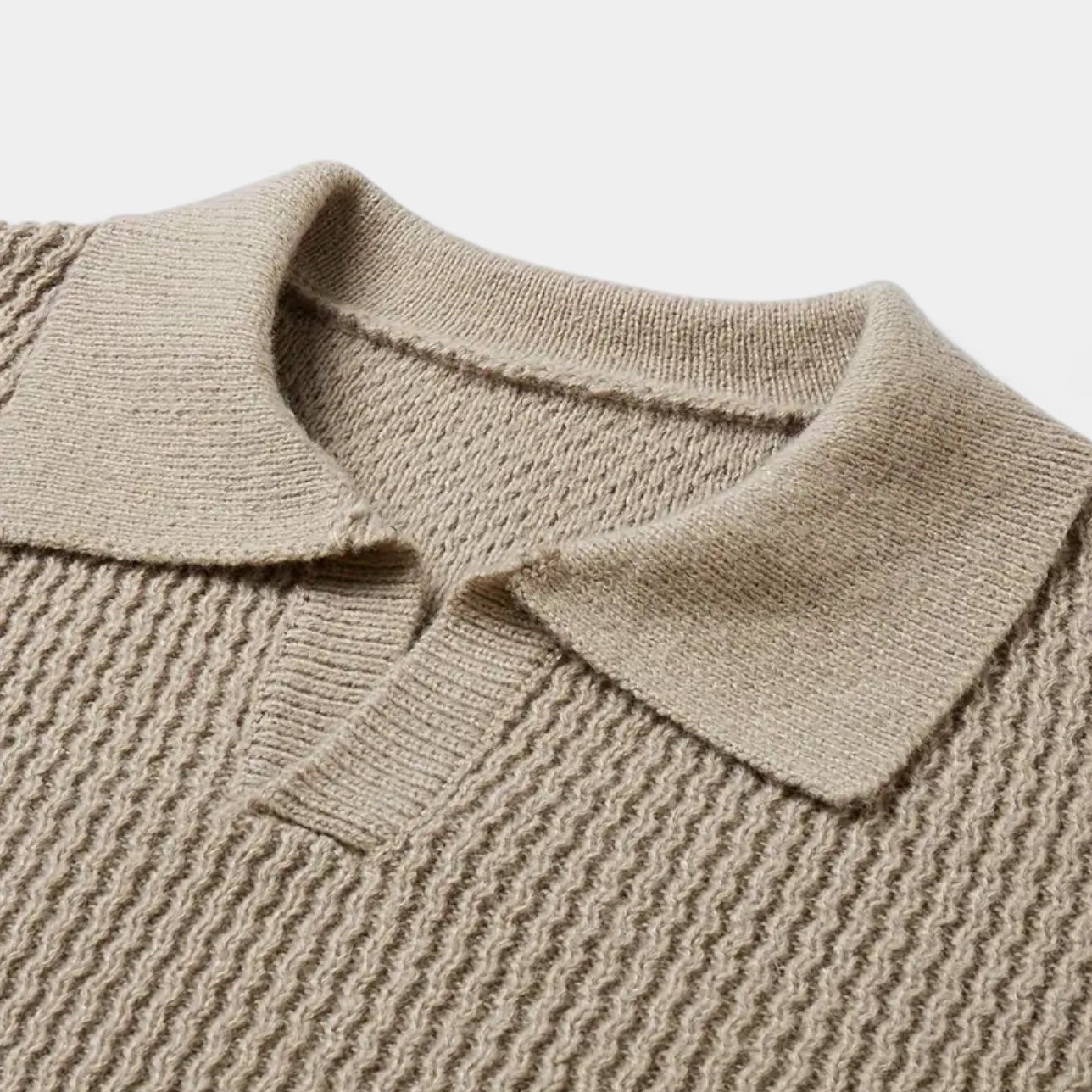 Textured Knit Polo Sweater Relaxed Fit for Men