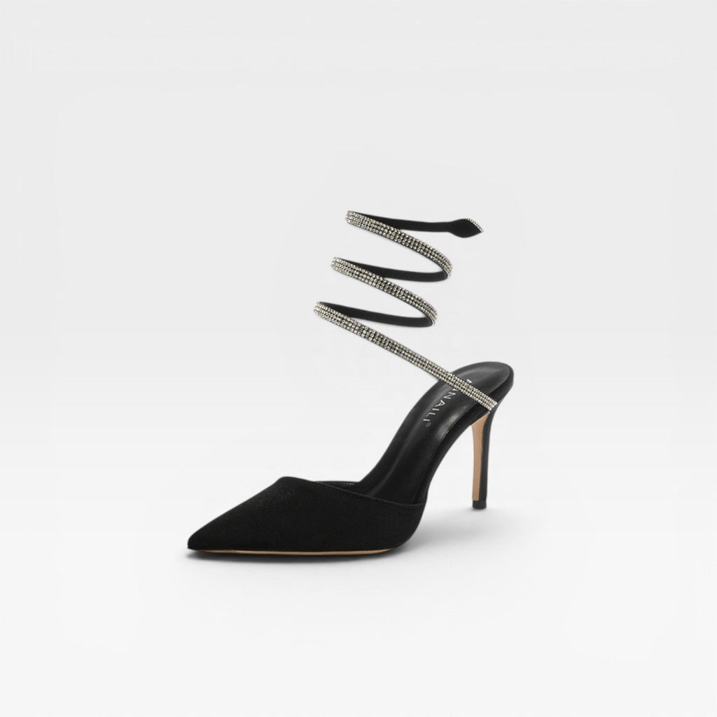 Women's Crystal Ankle Wrap Satin Pumps