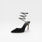 Women's Crystal Ankle Wrap Satin Pumps