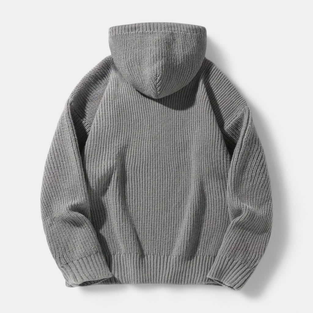 Ribbed Knit Hoodie Relaxed Fit Drawstring for Men