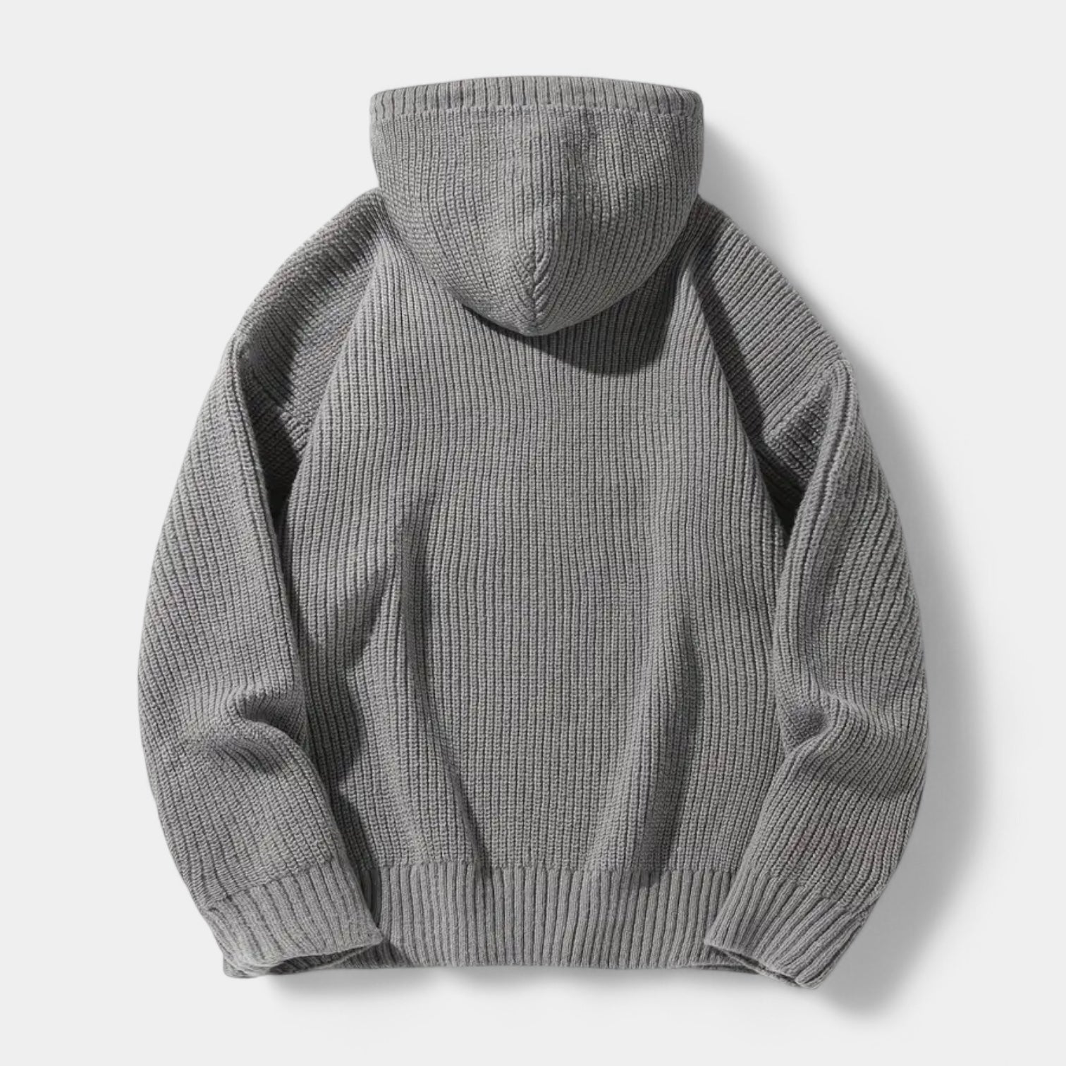 Ribbed Knit Hoodie Relaxed Fit Drawstring for Men