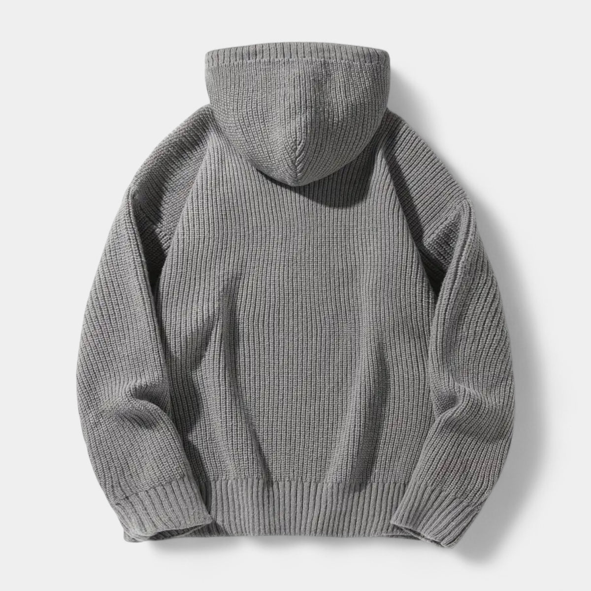 Ribbed Knit Hoodie Relaxed Fit Drawstring for Men