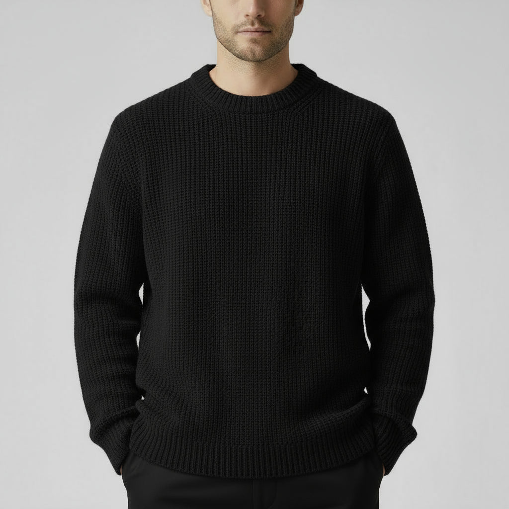 Crew Neck Ribbed Knit Sweater Regular Fit for Men