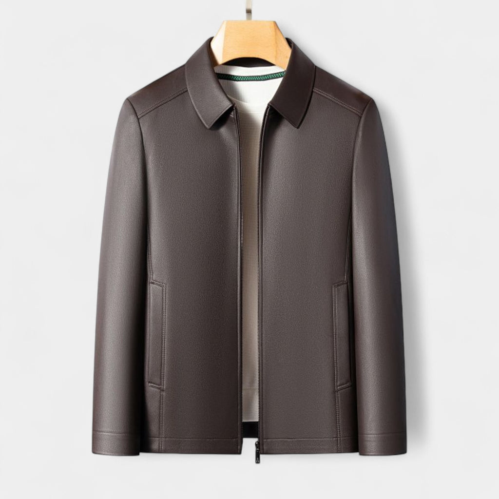 Genuine Leather Jacket Full Zip Regular Fit for Men
