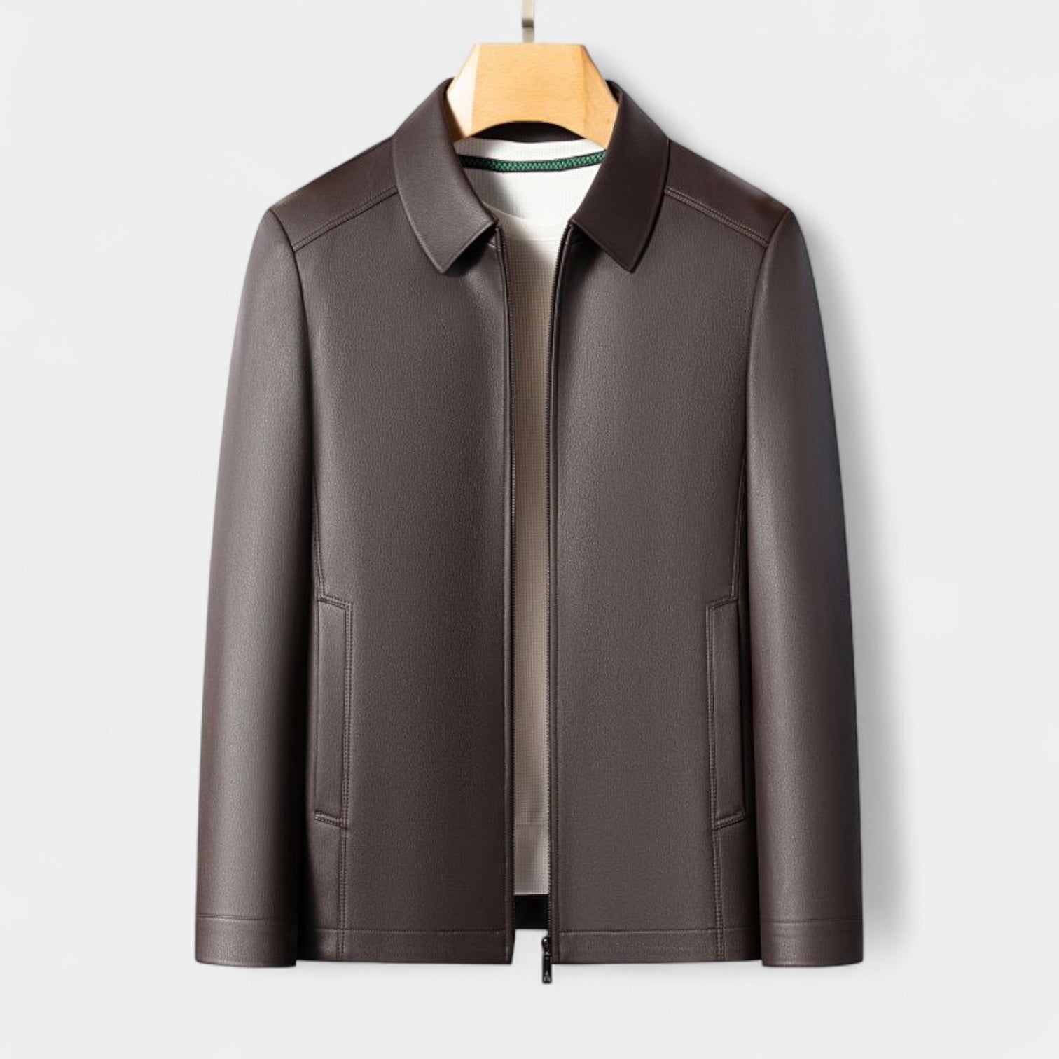 Genuine Leather Jacket Full Zip Regular Fit for Men