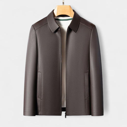 Genuine Leather Jacket Full Zip Regular Fit for Men