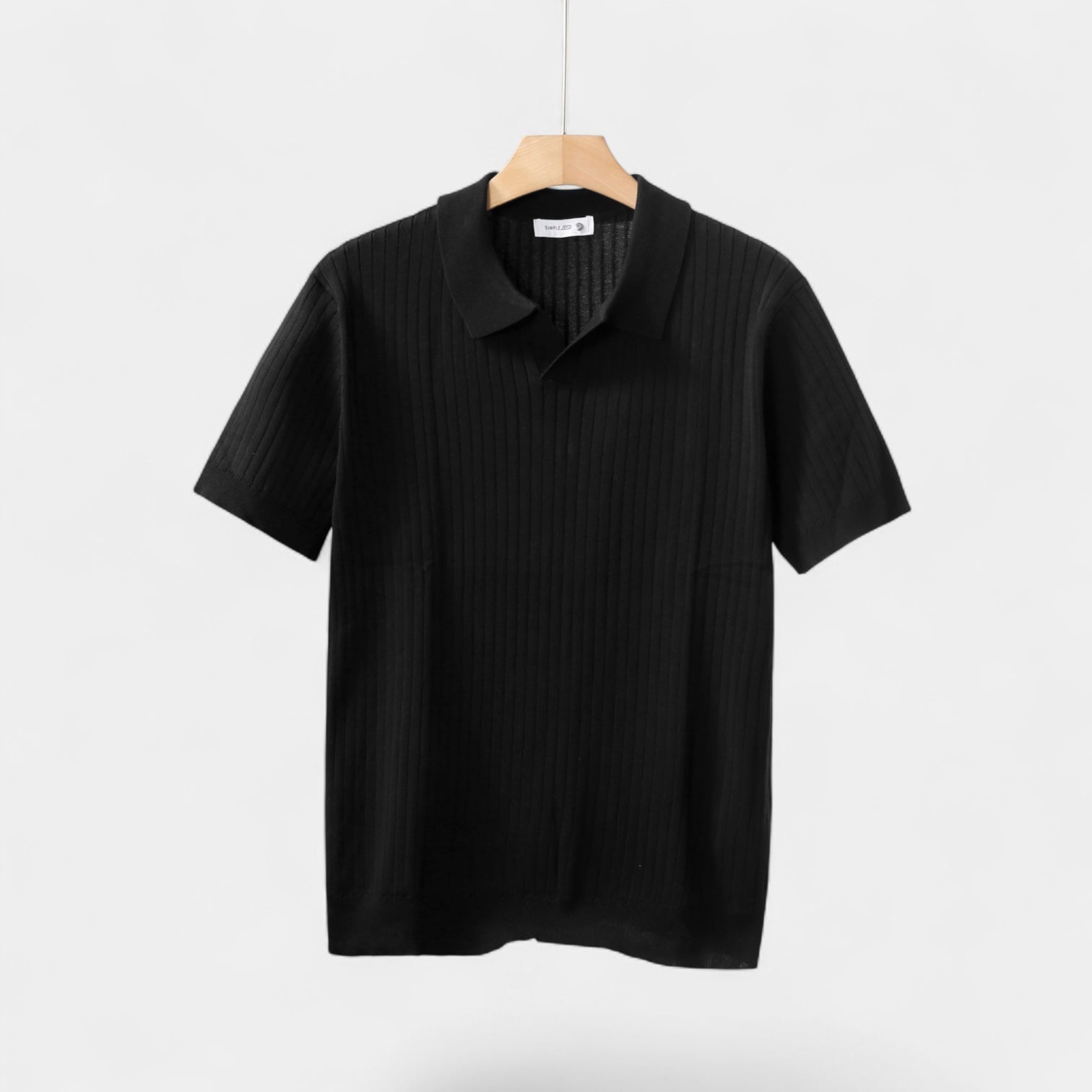 Ribbed Knit Polo Shirt Short Sleeve Slim Fit for Men