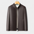 Genuine Leather Stand Collar Jacket Regular Fit for Men