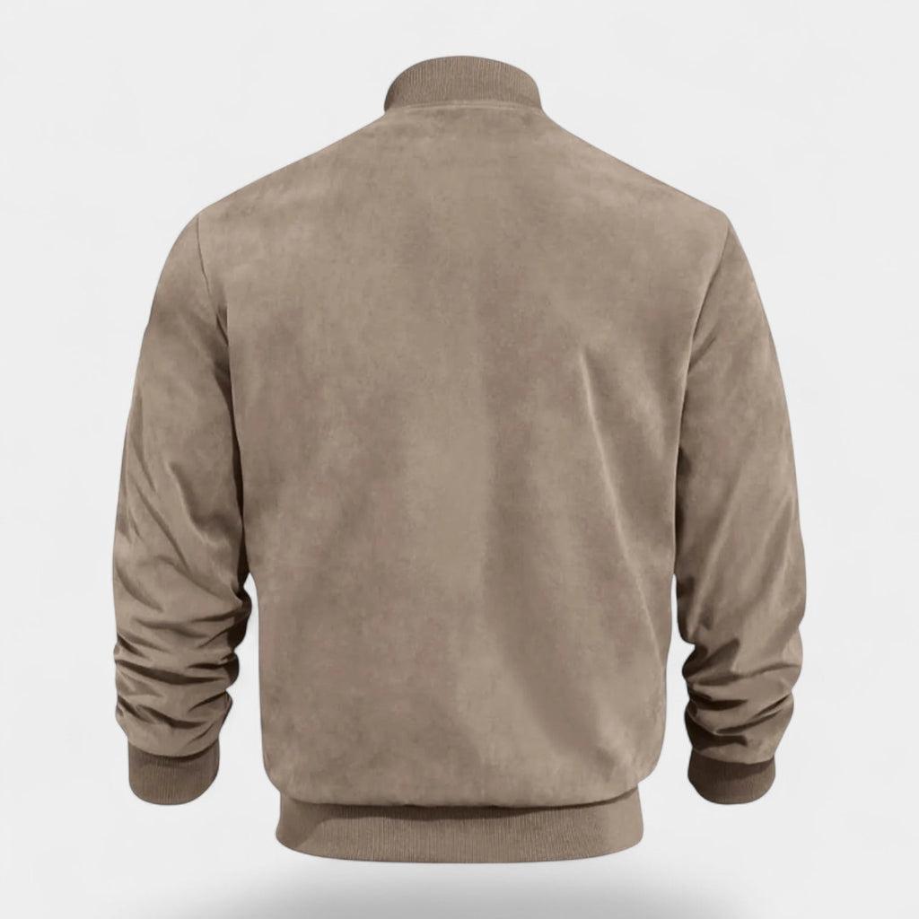 Soft Faux Suede Bomber Jacket Ribbed Cuffs for Men
