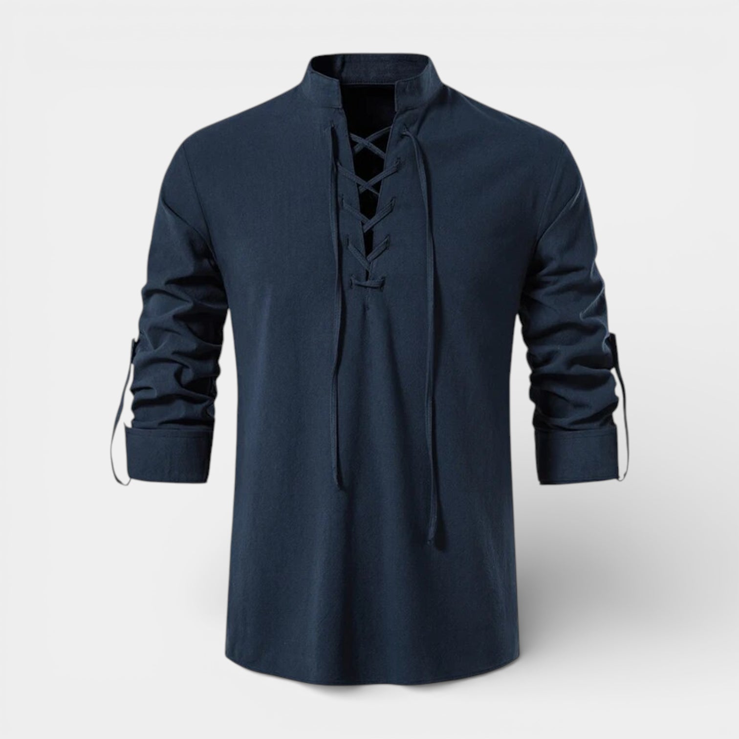 Lace-Up Band Collar Shirt Long Sleeve for Men