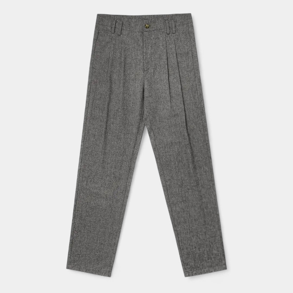 Wool-Blend Pleated Trousers Relaxed Straight Fit for Men