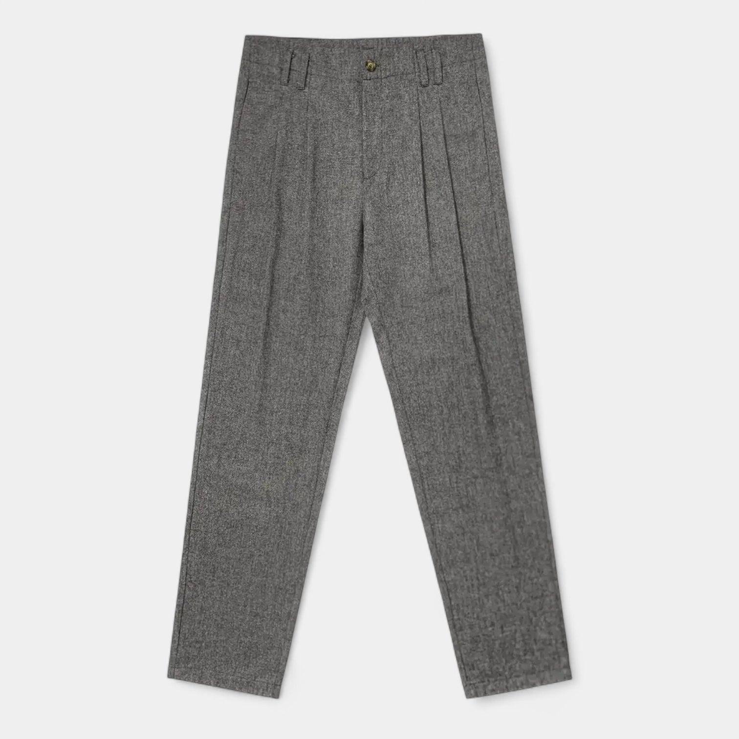 Wool-Blend Pleated Trousers Relaxed Straight Fit for Men