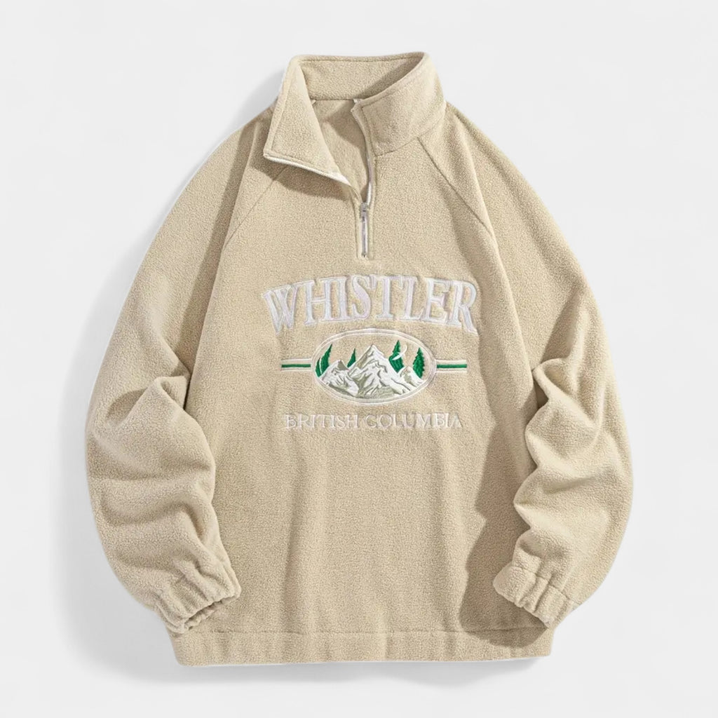 Fleece Half-Zip Pullover Embroidered Relaxed Fit for Men