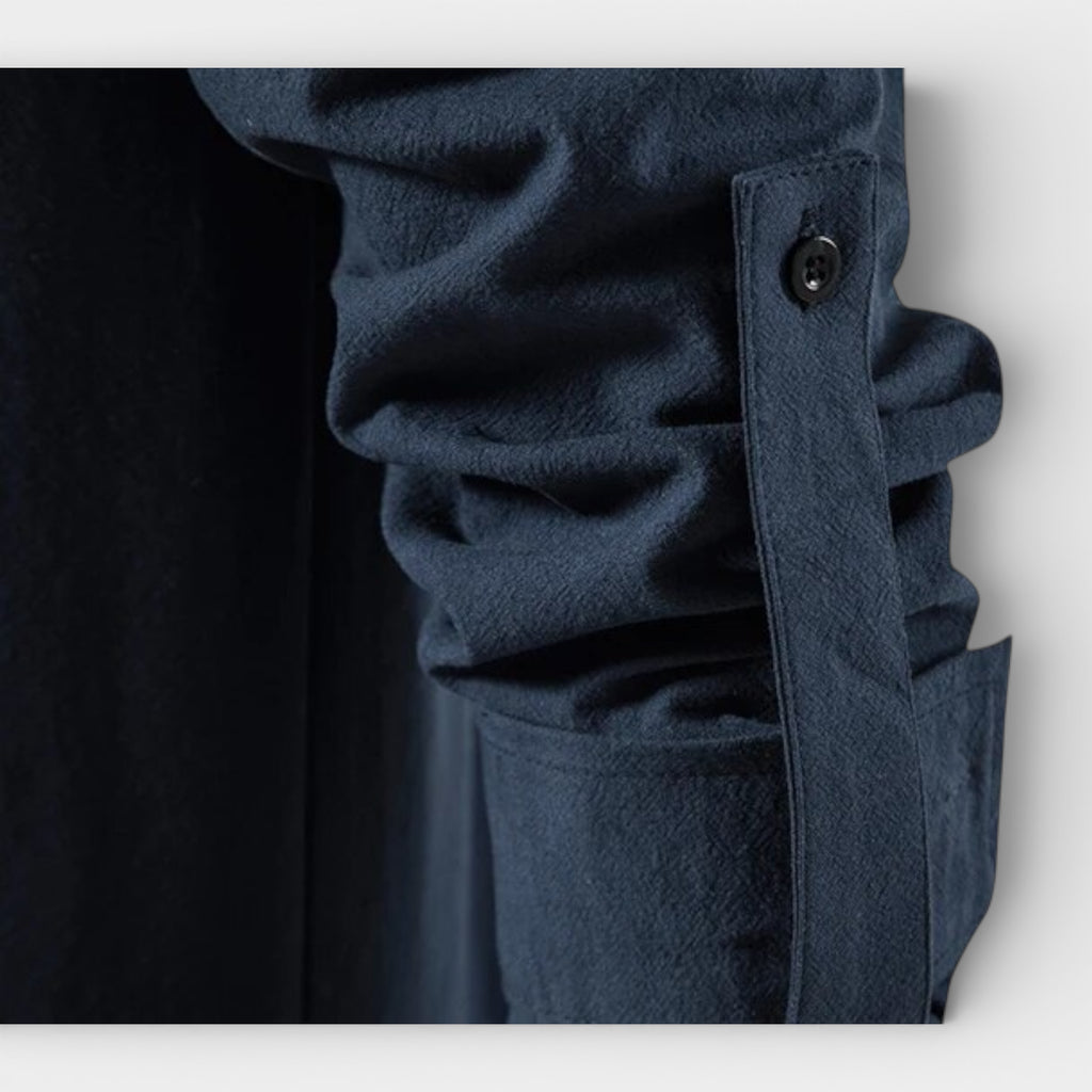 Lace-Up Band Collar Shirt Long Sleeve for Men