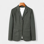 Cotton Blend Single-Breasted Blazer Notch Lapel for Men