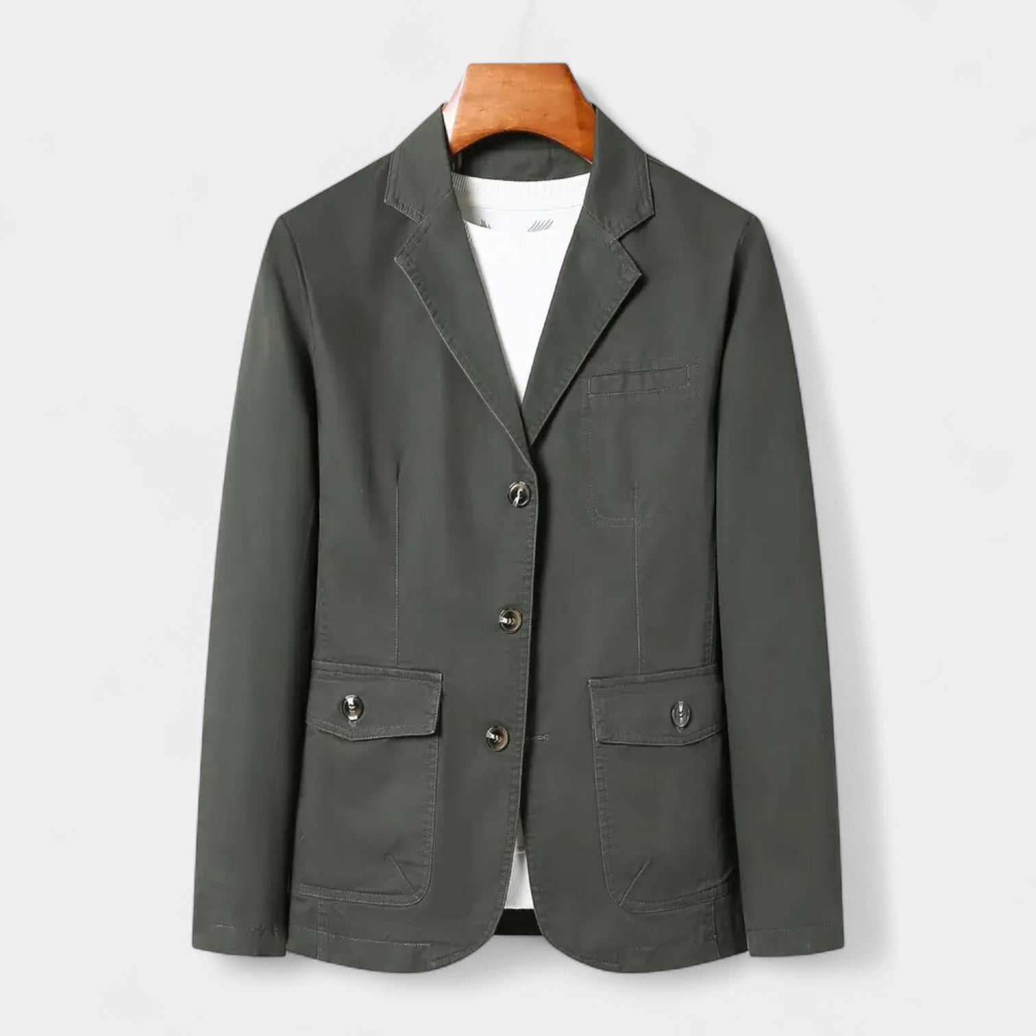 Cotton Blend Single-Breasted Blazer Notch Lapel for Men