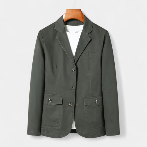 Cotton Blend Single-Breasted Blazer Notch Lapel for Men