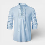Lace-Up Band Collar Shirt Long Sleeve for Men