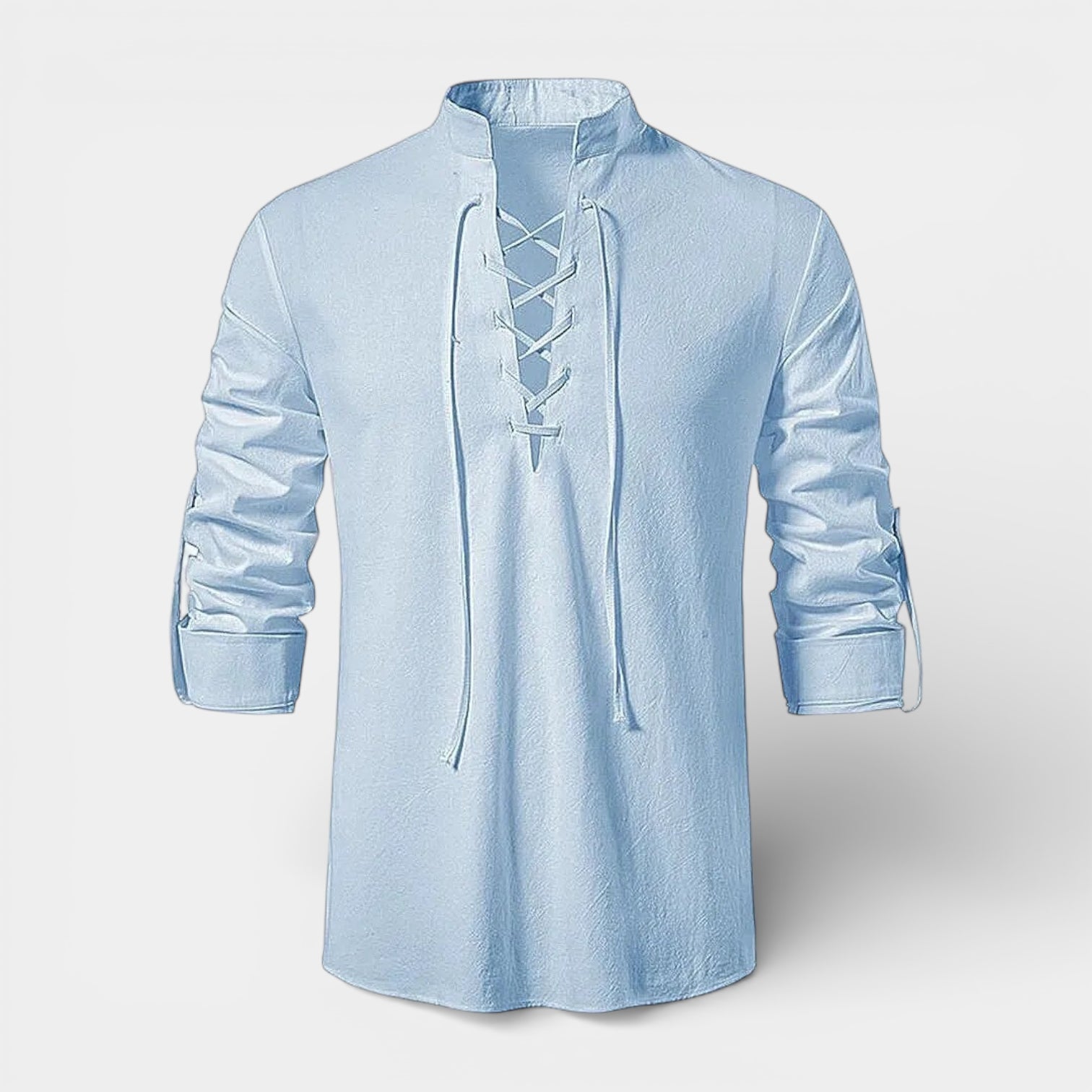 Lace-Up Band Collar Shirt Long Sleeve for Men